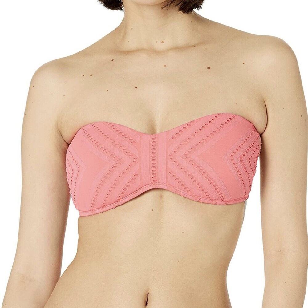 Kenneth Cole NWT Upon The Shore Bandeau Swim Top w/Straps Watermelon Pink Size L